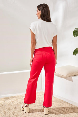 Comfort Stretch Kick Flare Pants W Topstitch Pockets-Sangria