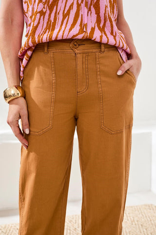 Stretch Slub Barrel Ankle Pant-Chestnut