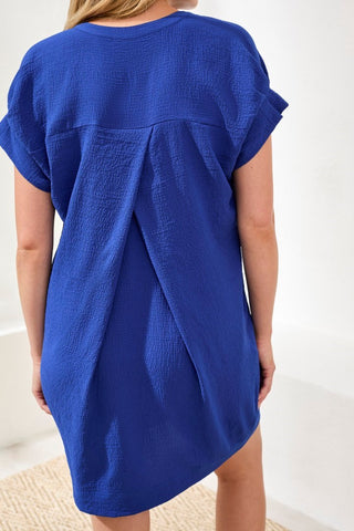 Textured Short Sleeve Tunic Shift Dress-Royalazur