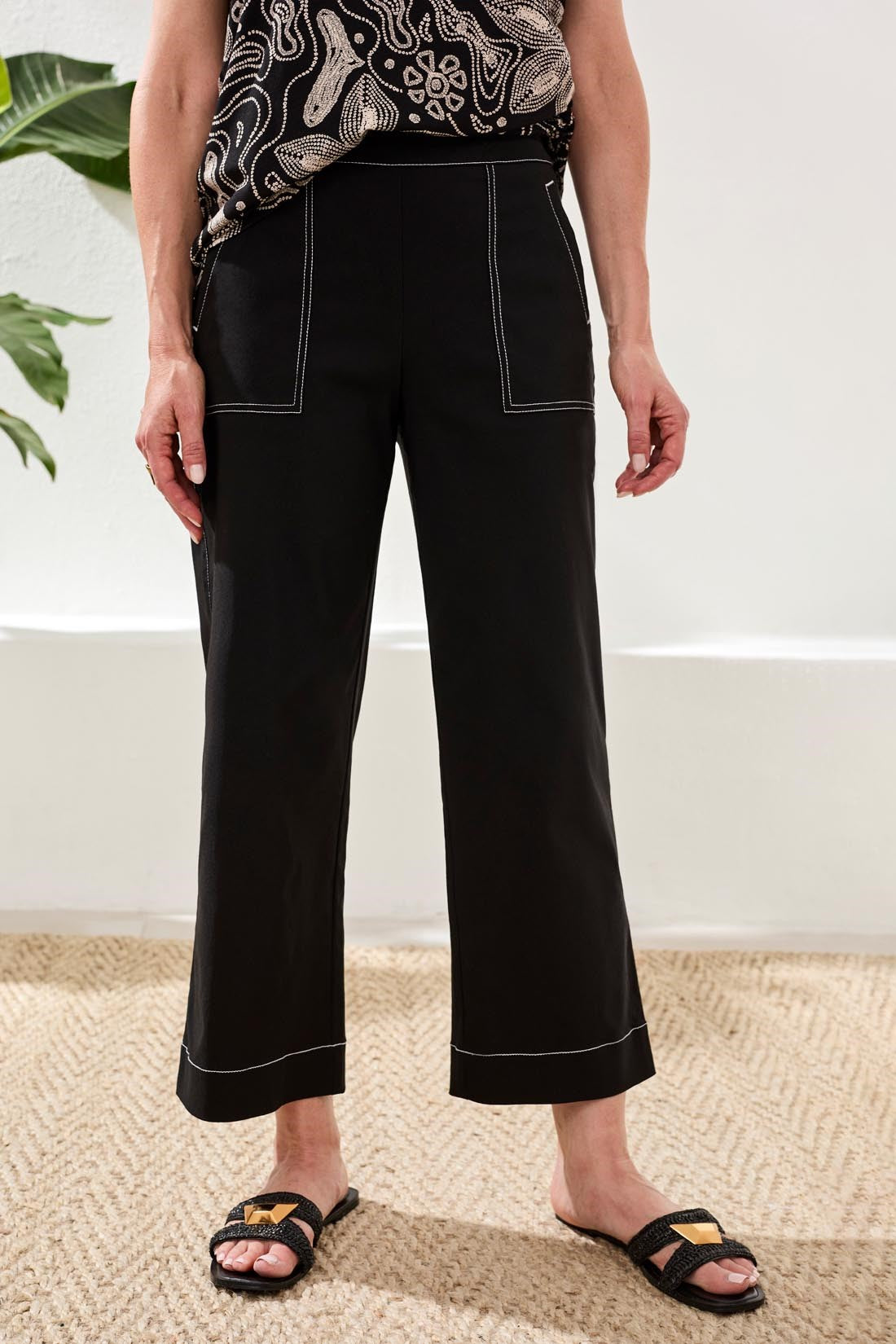 Signature Stretch Twill High‑Rise Wide‑Leg Capri Pants-Black – Tribal® Fashion