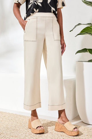 Signature Stretch Twill High‑Rise Wide‑Leg Capri Pants-Canvas