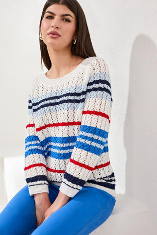Pull Ras Du Cou En Coton Rayé Avec Détail En Torsades
-Royal