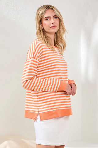 Cotton Crewneck Drop‑Shoulder Long Sleeve Top with Combo Trim-Mango