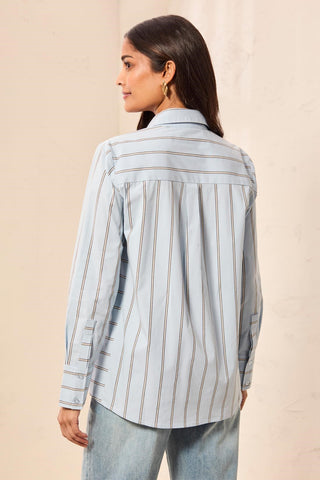 Chemise Boutonnée En Popeline Extensible À Rayures Tissées-Brouillard bleu