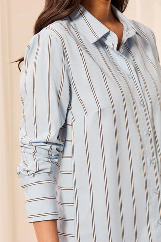 Chemise Boutonnée En Popeline Extensible À Rayures Tissées-Brouillard bleu
