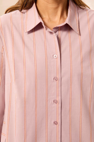 Chemise Boutonnée En Popeline Extensible À Rayures Tissées-Glace Violette