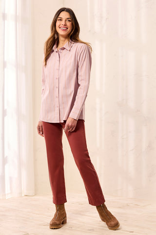 Chemise Boutonnée En Popeline Extensible À Rayures Tissées-Glace Violette