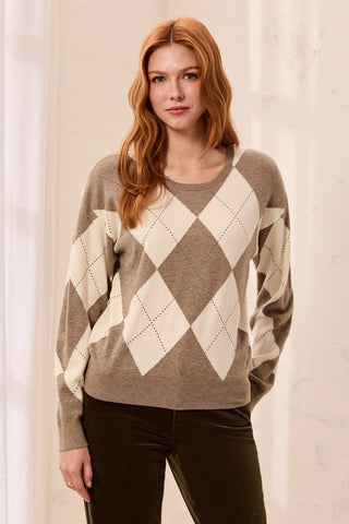 Pull Léger À Col Rond En Maille Argyle Avec Clous-Avoine