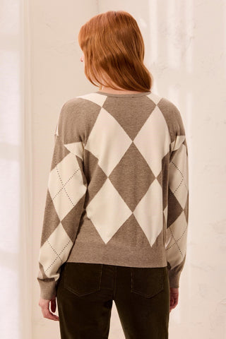 Pull Léger À Col Rond En Maille Argyle Avec Clous-Avoine