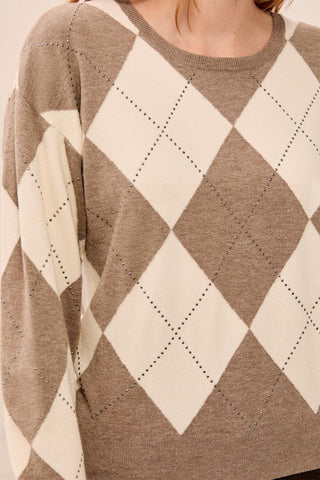 Pull Léger À Col Rond En Maille Argyle Avec Clous-Avoine