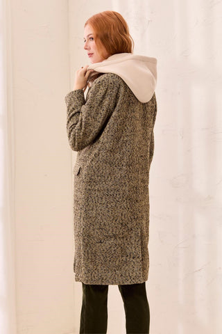 Tailored Herringbone Car Coat With Removable Fooler Hoodie-Saddlebrown