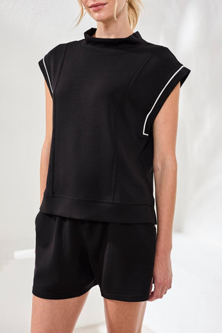 Techno Lux Mock Neck Contrast Piping-Black