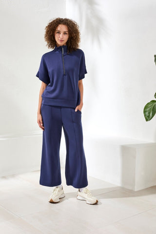 Techno Lux Mock Neck Zip Top-Jet blue