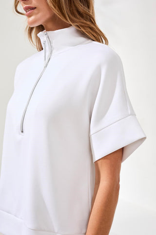 Techno Lux Mock Neck Zip Top-White
