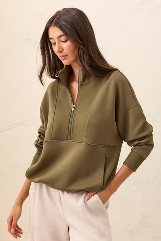 TECHNO LUX Quarter-Zip Funnel Neck Pullover-Basil