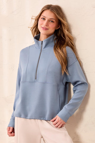 TECHNO LUX Quarter-Zip Funnel Neck Pullover-Blue fog