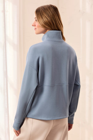 TECHNO LUX Quarter-Zip Funnel Neck Pullover-Blue fog