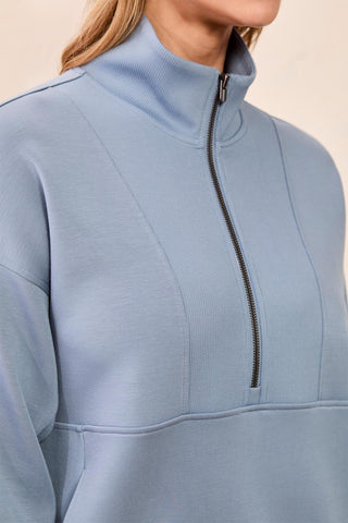 TECHNO LUX Quarter-Zip Funnel Neck Pullover-Blue fog