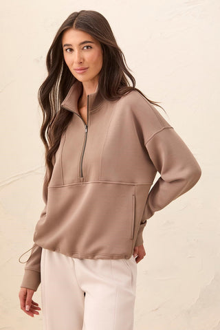 TECHNO LUX Quarter-Zip Funnel Neck Pullover-Fossil