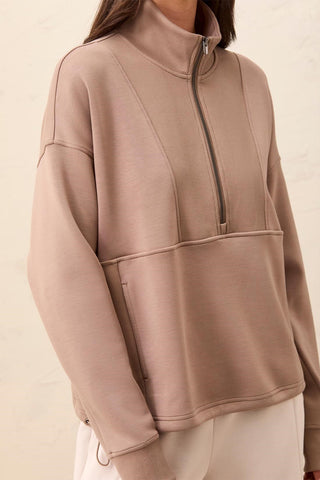 TECHNO LUX Quarter-Zip Funnel Neck Pullover-Fossil