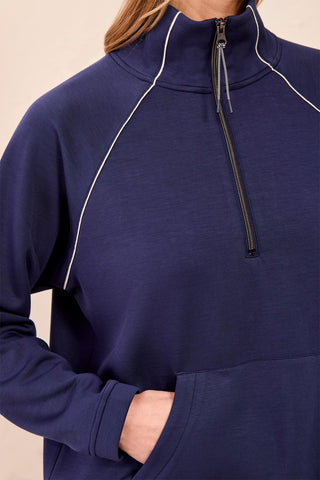 TECHNO LUX Pop Over Quarter Zip Pullover-Jet blue