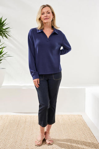 Techno Lux Scuba Johnny Collar Top-Jet blue