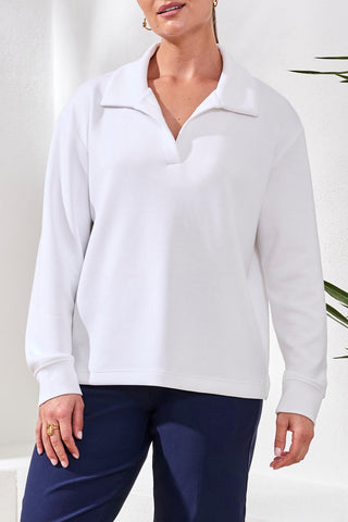 Techno Lux Scuba Johnny Collar Top-White