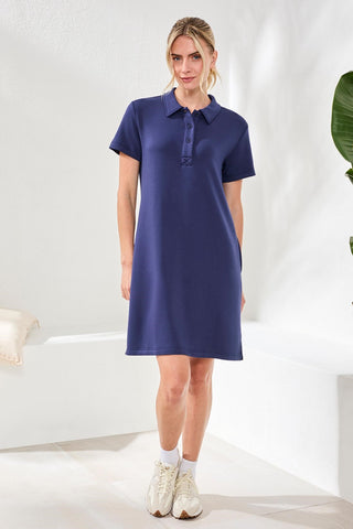 Techno Lux Scuba Short Sleeve Polo Dress-Jet blue
