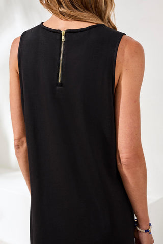Techno Lux Scuba Shift Dress Back Zipper-Black