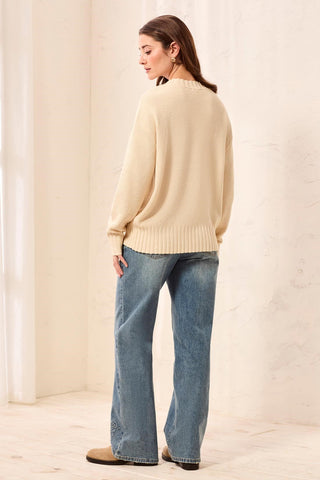 Pull Col Rond Texturé À Épaules Tombantes-Blanc Antique melange