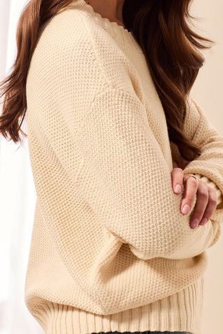 Pull Col Rond Texturé À Épaules Tombantes-Blanc Antique melange