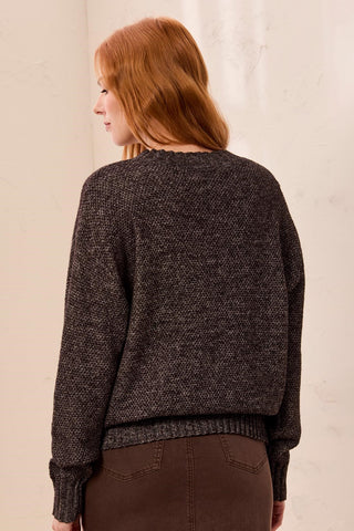 Textured Crew Neck High-Low Sweater-H black