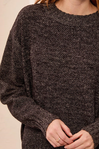 Textured Crew Neck High-Low Sweater-H black