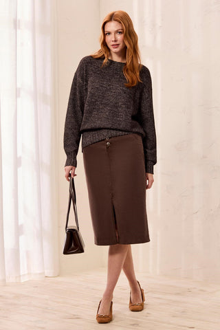 Textured Crew Neck High-Low Sweater-H black