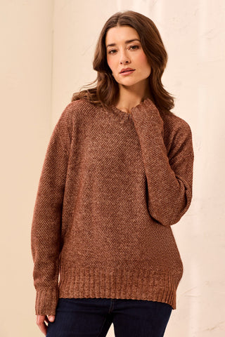 Textured Crew Neck High-Low Sweater-H chocolate
