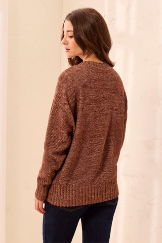 Textured Crew Neck High-Low Sweater-H chocolate