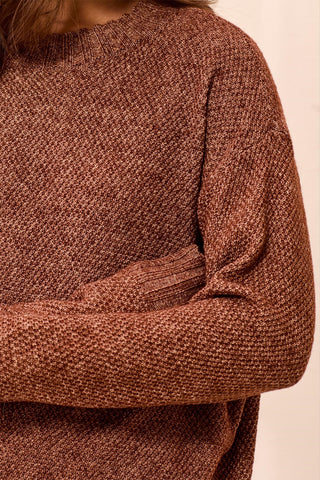 Textured Crew Neck High-Low Sweater-H chocolate