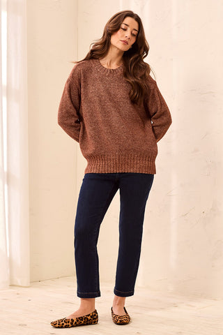 Textured Crew Neck High-Low Sweater-H chocolate