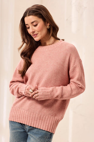 Pull Col Rond Texturé À Épaules Tombantes-Macaron melange