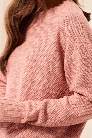 Pull Col Rond Texturé À Épaules Tombantes-Macaron melange