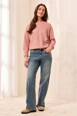Pull Col Rond Texturé À Épaules Tombantes-Macaron melange