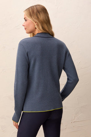 Textured Diagonal Stripe Split Neck Sweater-Blue fog