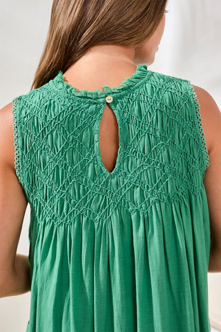 Robe Évasée Sans Manches à Col Rond en Popeline Texturée
-Gazon