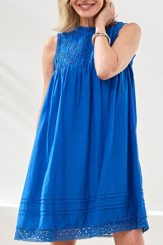 Textured Poplin Sleeveless Crewneck A-Line Dress-Turkishsea