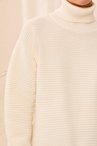 Chandail Texturé Col Montant Coupe Décontractée -Crème