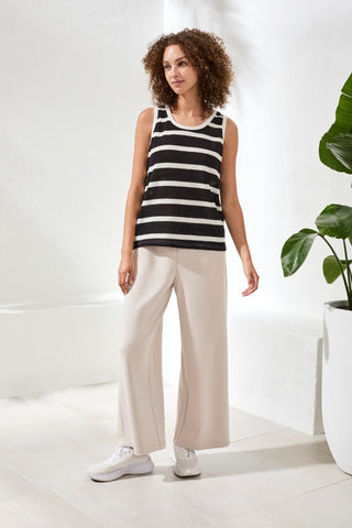 Super Soft Terry Cloth Stripe Crew Neck Cami-Black