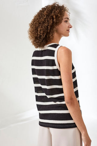 Super Soft Terry Cloth Stripe Crew Neck Cami-Black