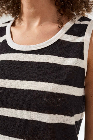 Super Soft Terry Cloth Stripe Crew Neck Cami-Black