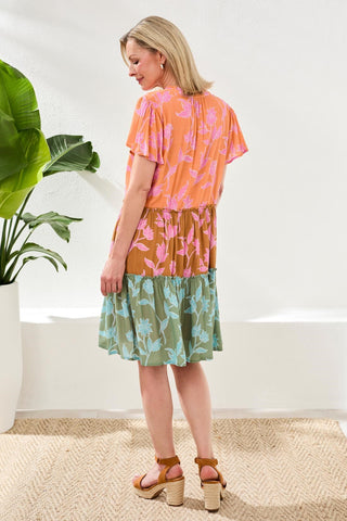 Tiered Printed Crepe Mini Dress-Wisteria