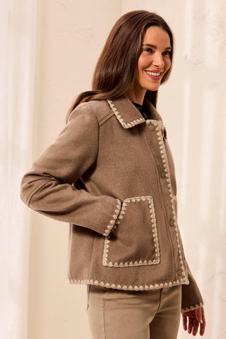 Topstitch Soft Wool-Blend Snap Front Jacket-Fossil